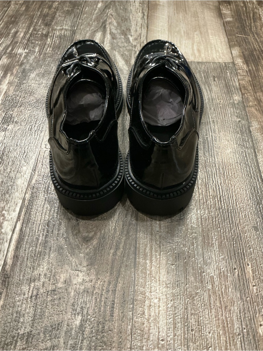 ASOS Black Patent Leather Lug Sole Slip-On Loafers Size 12 - Picture 15 of 16